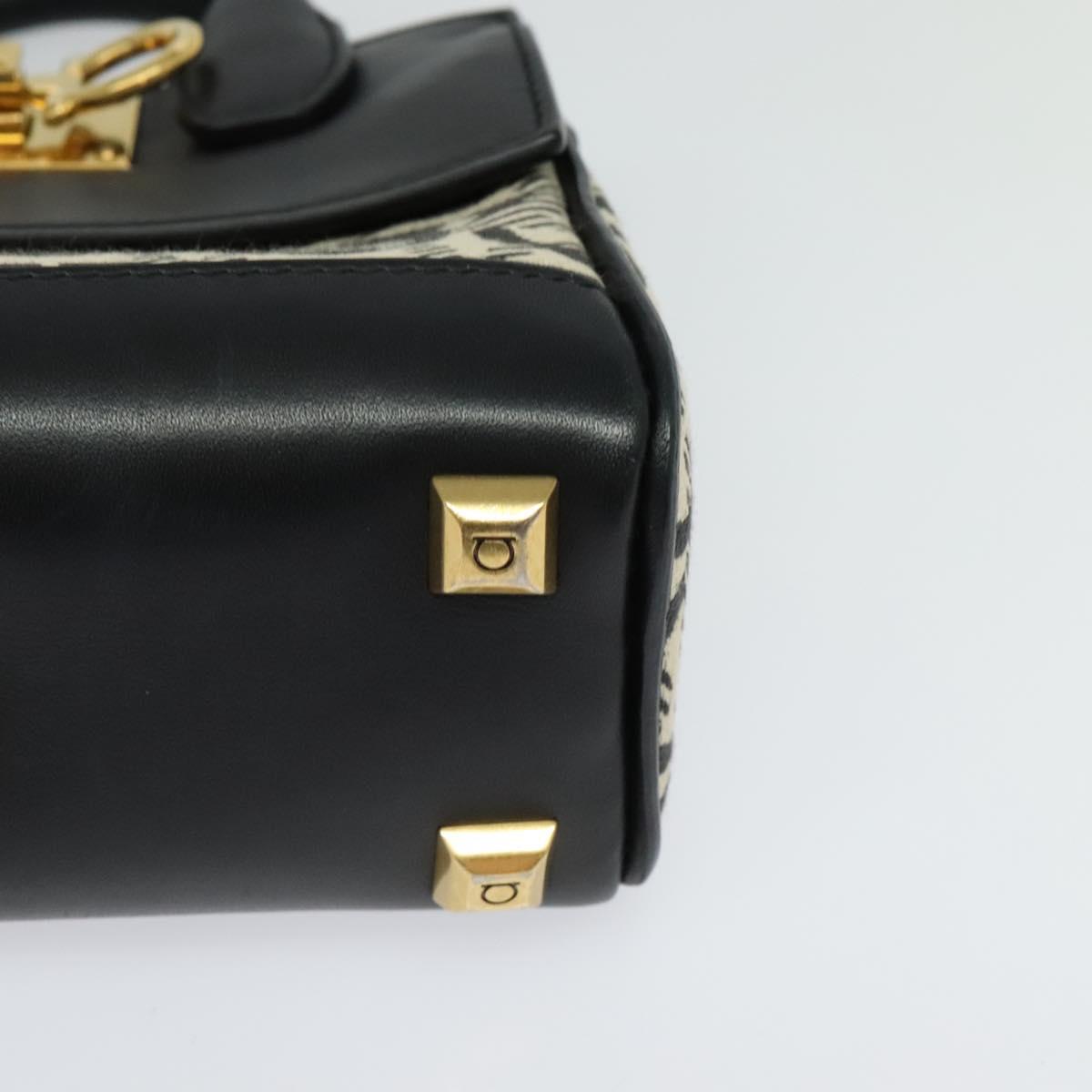 Salvatore Ferragamo Gancini Hand Bag Leather 2way Black Gold Auth 131643V