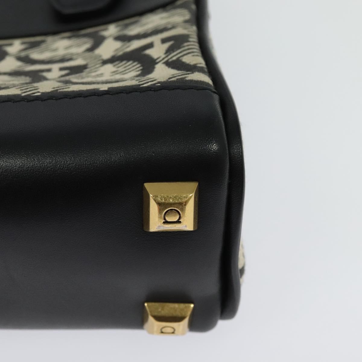 Salvatore Ferragamo Gancini Hand Bag Leather 2way Black Gold Auth 131643V