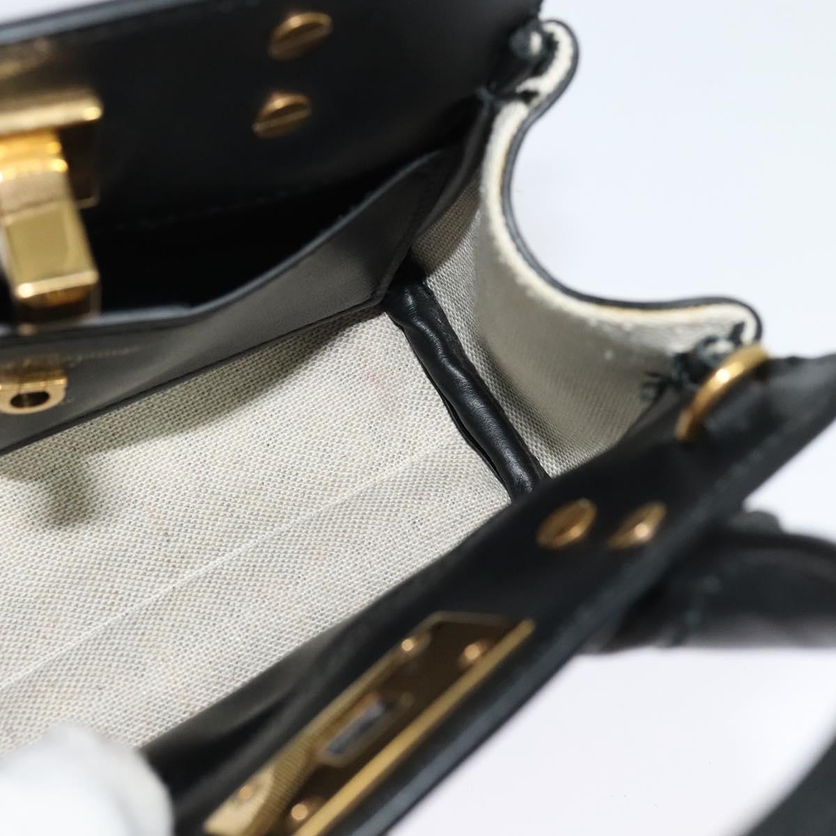 Salvatore Ferragamo Gancini Hand Bag Leather 2way Black Gold Auth 131643V