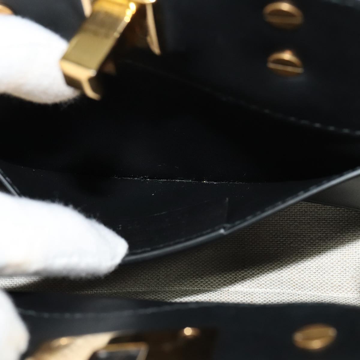 Salvatore Ferragamo Gancini Hand Bag Leather 2way Black Gold Auth 131643V