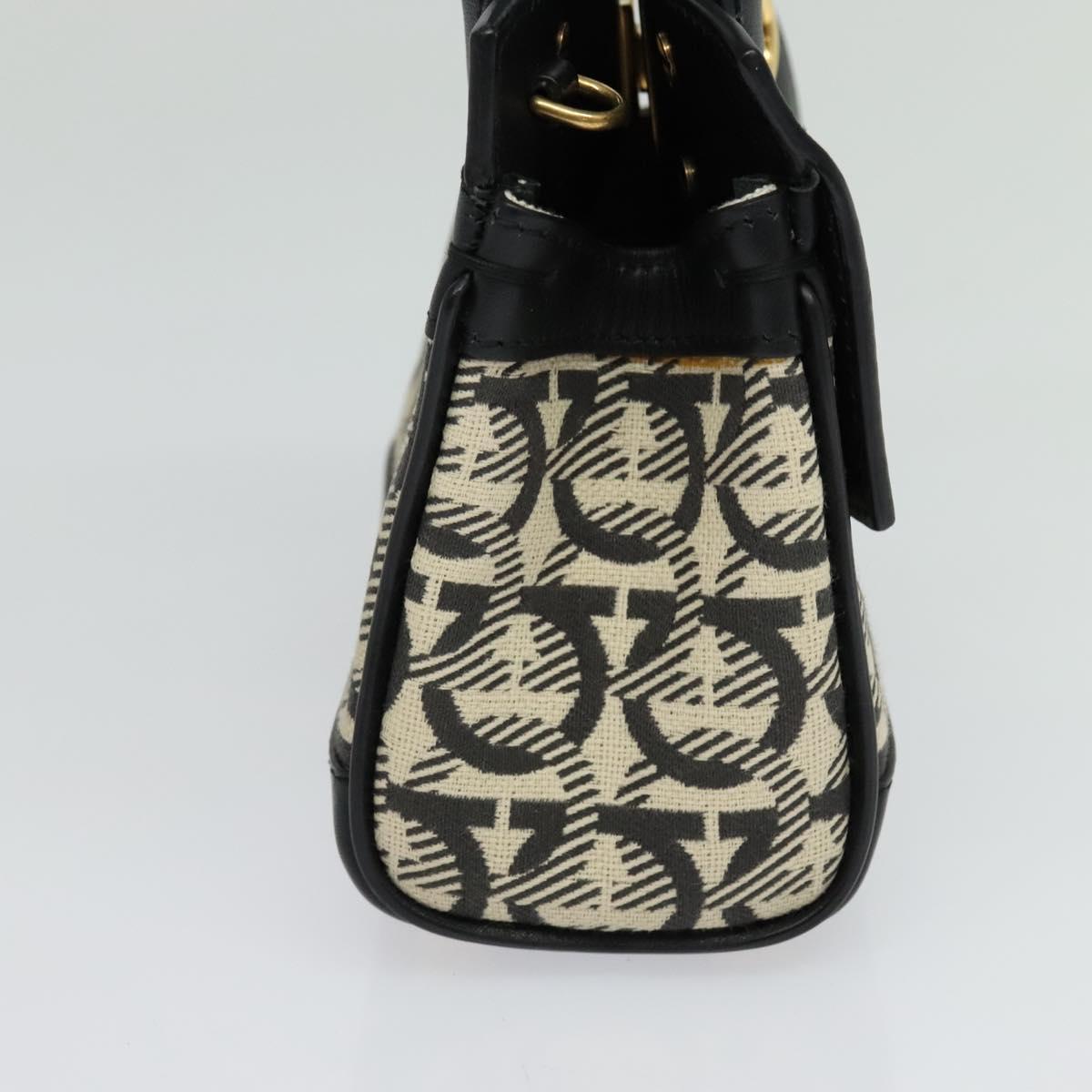 Salvatore Ferragamo Gancini Hand Bag Leather 2way Black Gold Auth 131643V