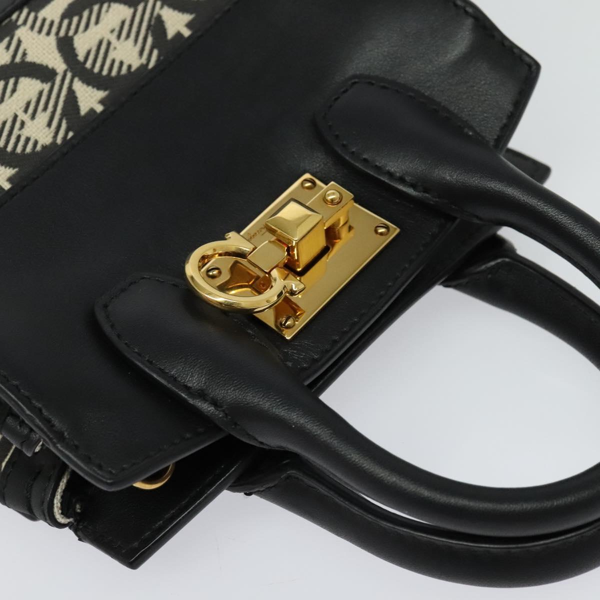 Salvatore Ferragamo Gancini Hand Bag Leather 2way Black Gold Auth 131643V