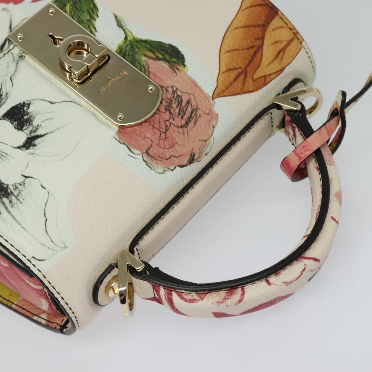 Salvatore Ferragamo Gancini Chain Hand Bag Leather 2way Pink Gold Auth 131645SM
