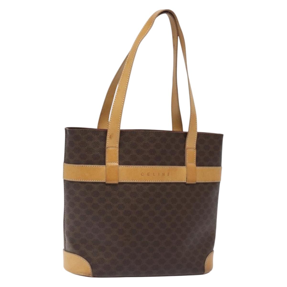 CELINE Macadam Canvas Tote Bag PVC Leather Brown Gold Auth 131657