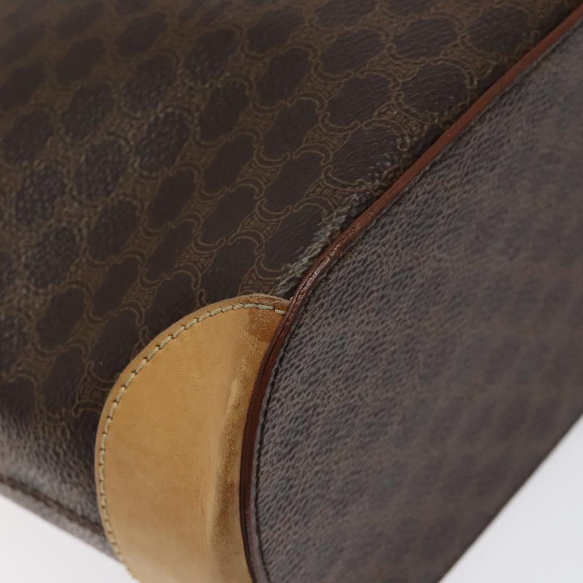 CELINE Macadam Canvas Tote Bag PVC Leather Brown Gold Auth 131657