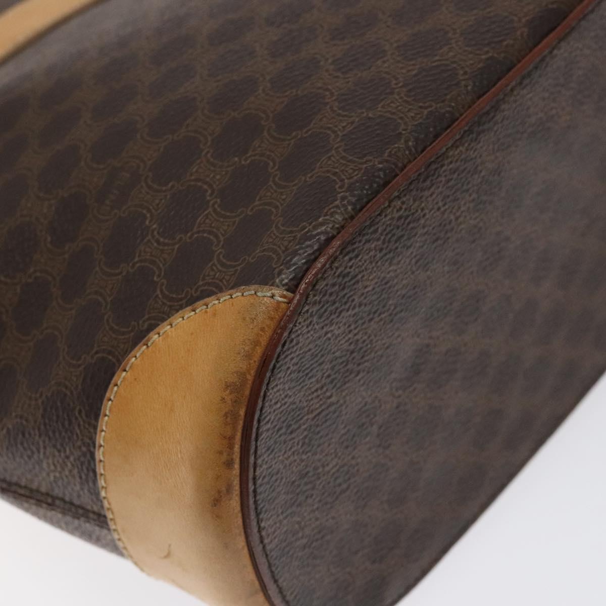 CELINE Macadam Canvas Tote Bag PVC Leather Brown Gold Auth 131657