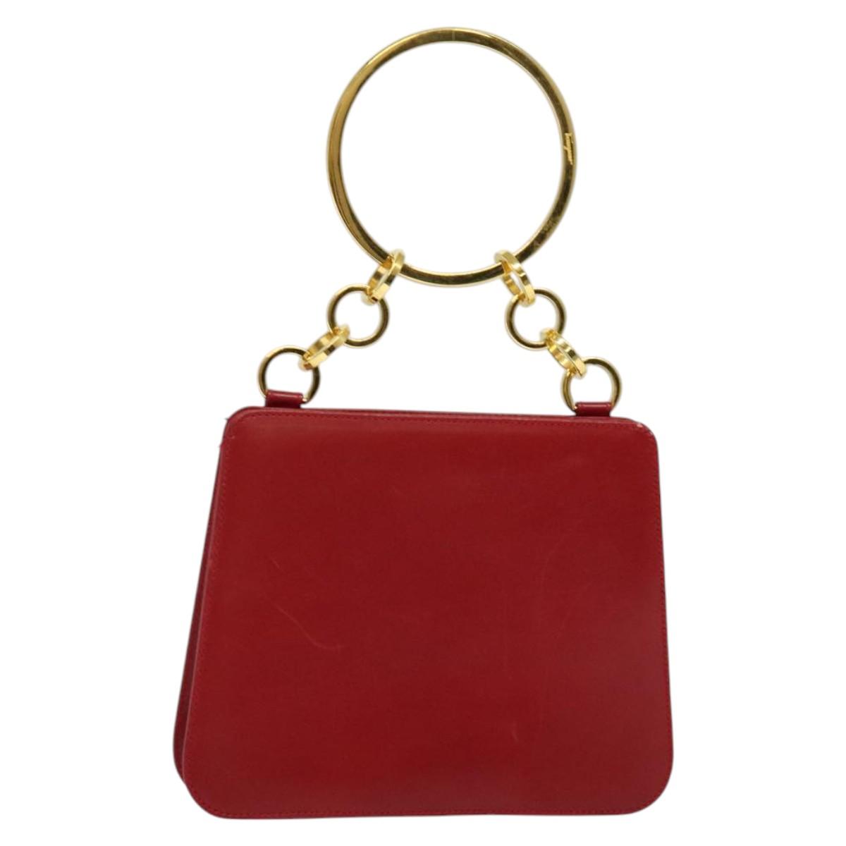 Salvatore Ferragamo Hand Bag Leather Red Gold Auth 131669