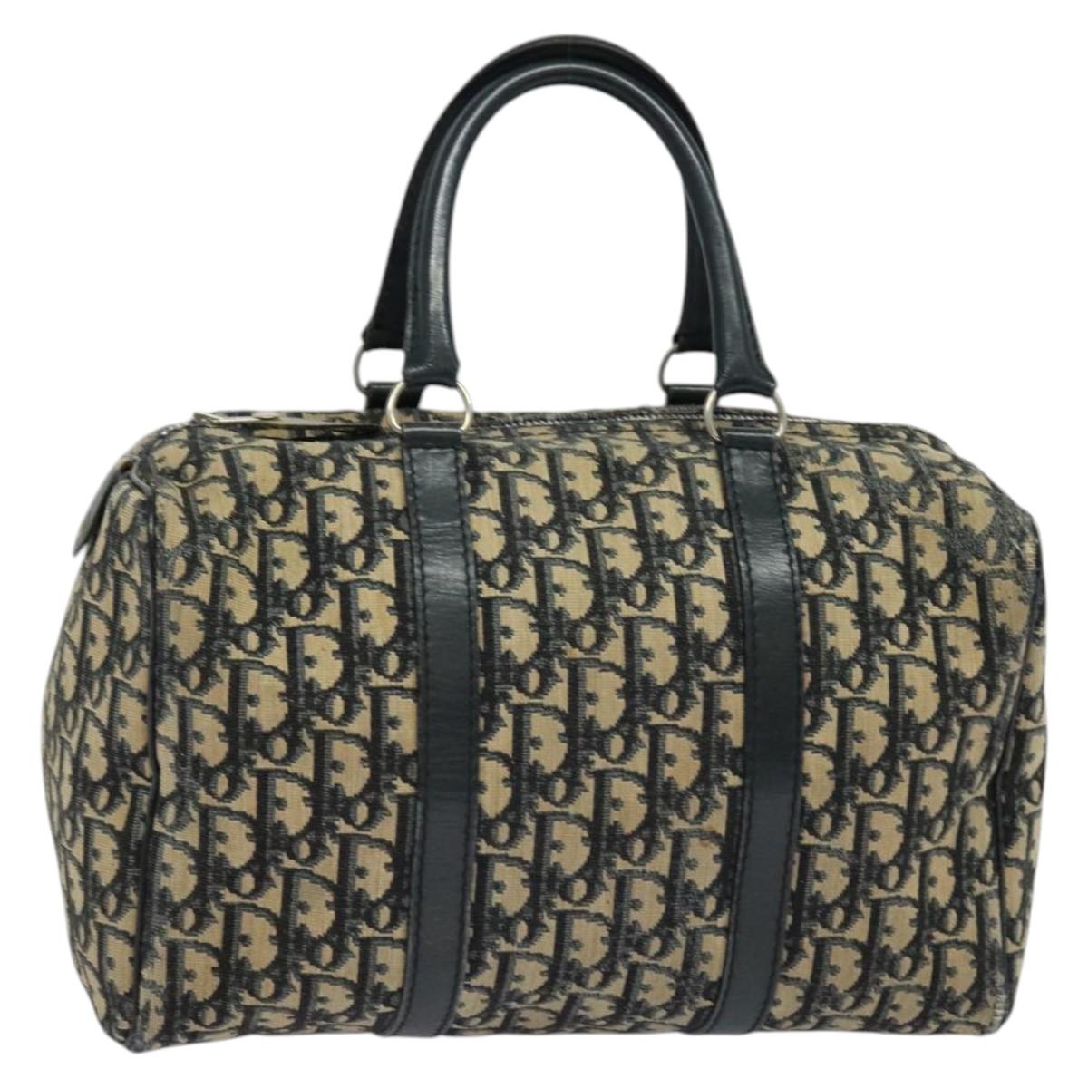 Christian Dior Trotter Canvas Boston Bag Navy Silver Auth 131673