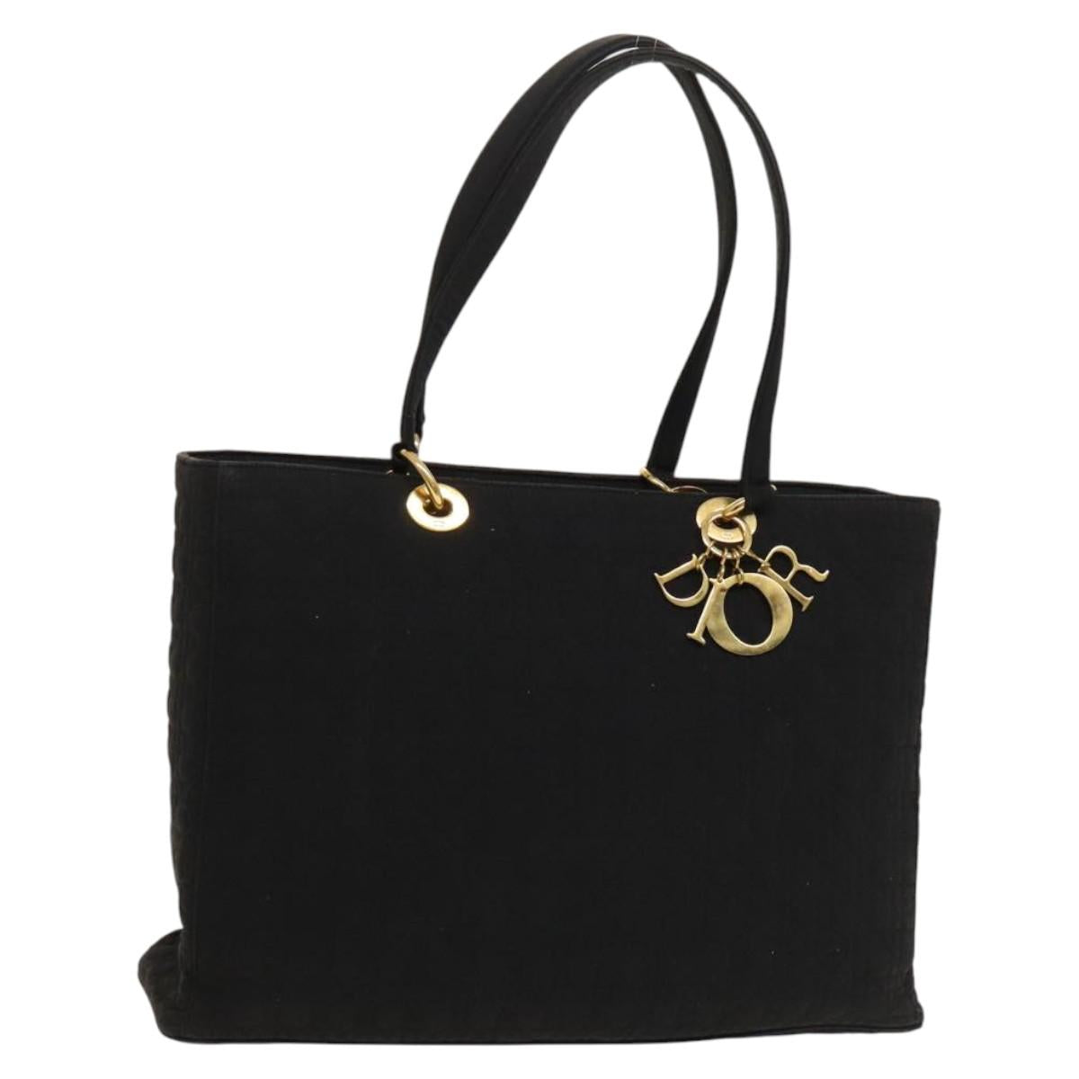Christian Dior Canage Tote Bag Nylon Black Gold Auth 131674