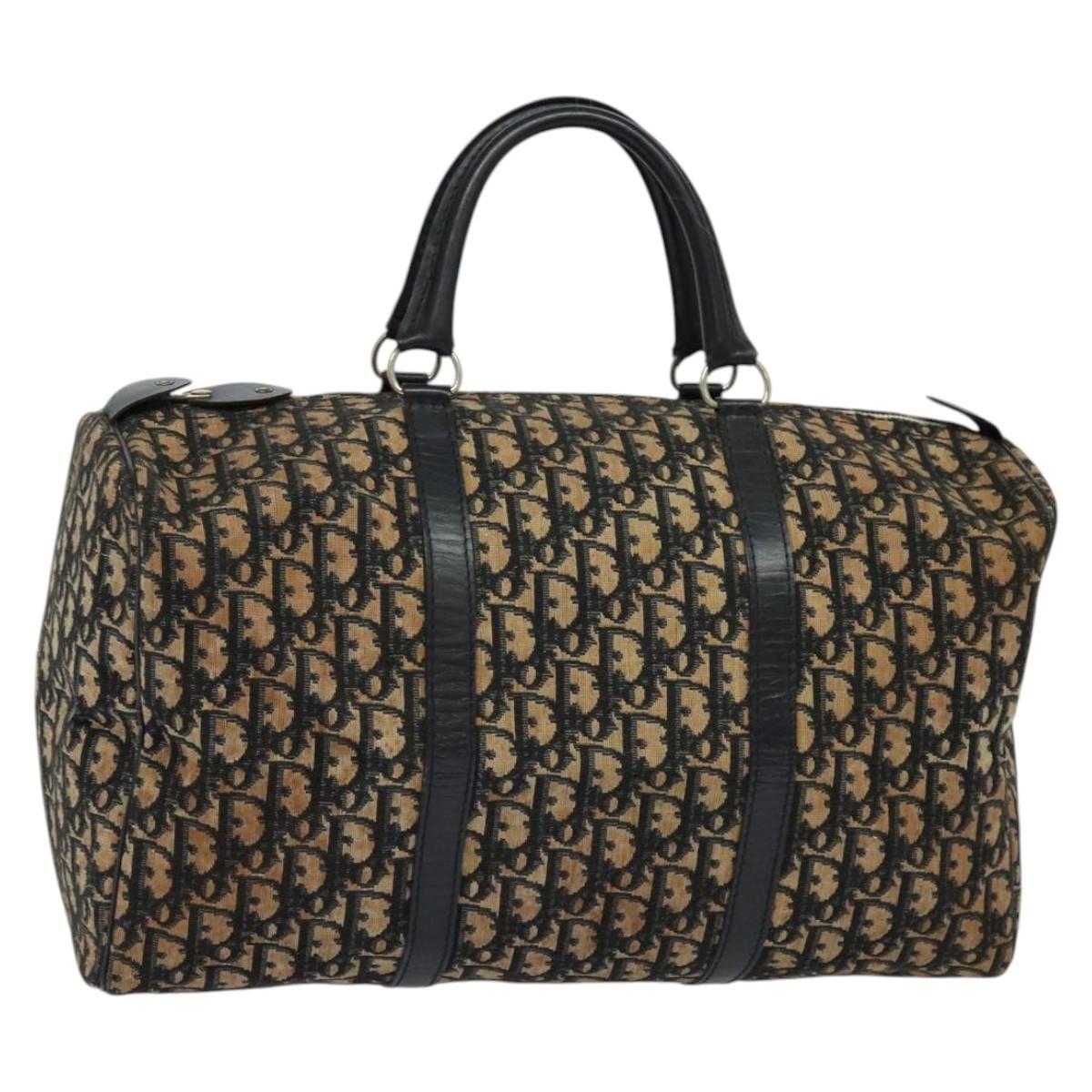 Christian Dior Trotter Canvas Boston Bag Navy Silver Auth 131687
