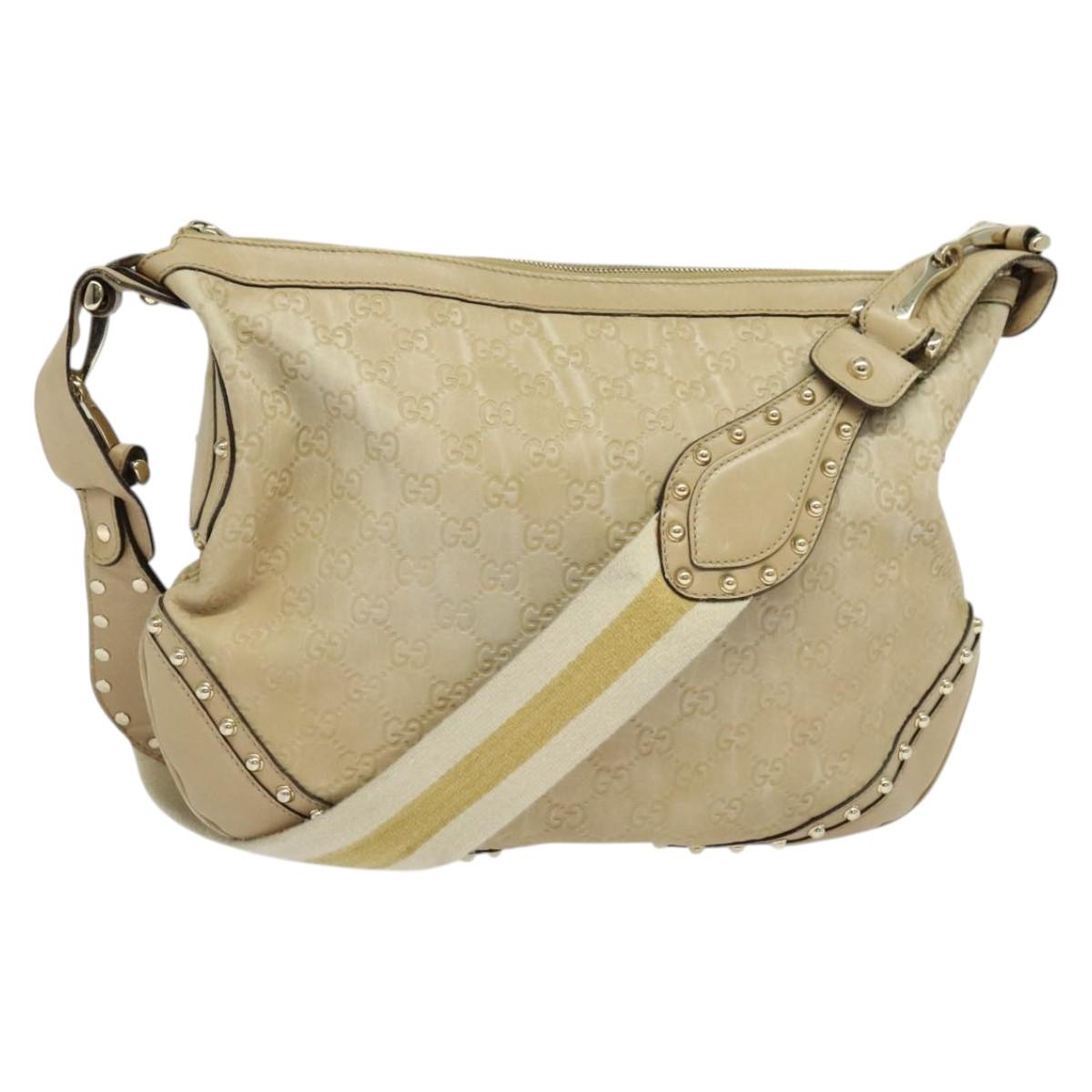 GUCCI GG Canvas Guccissima Shoulder Bag Leather Beige Gold 153691 Auth 131692