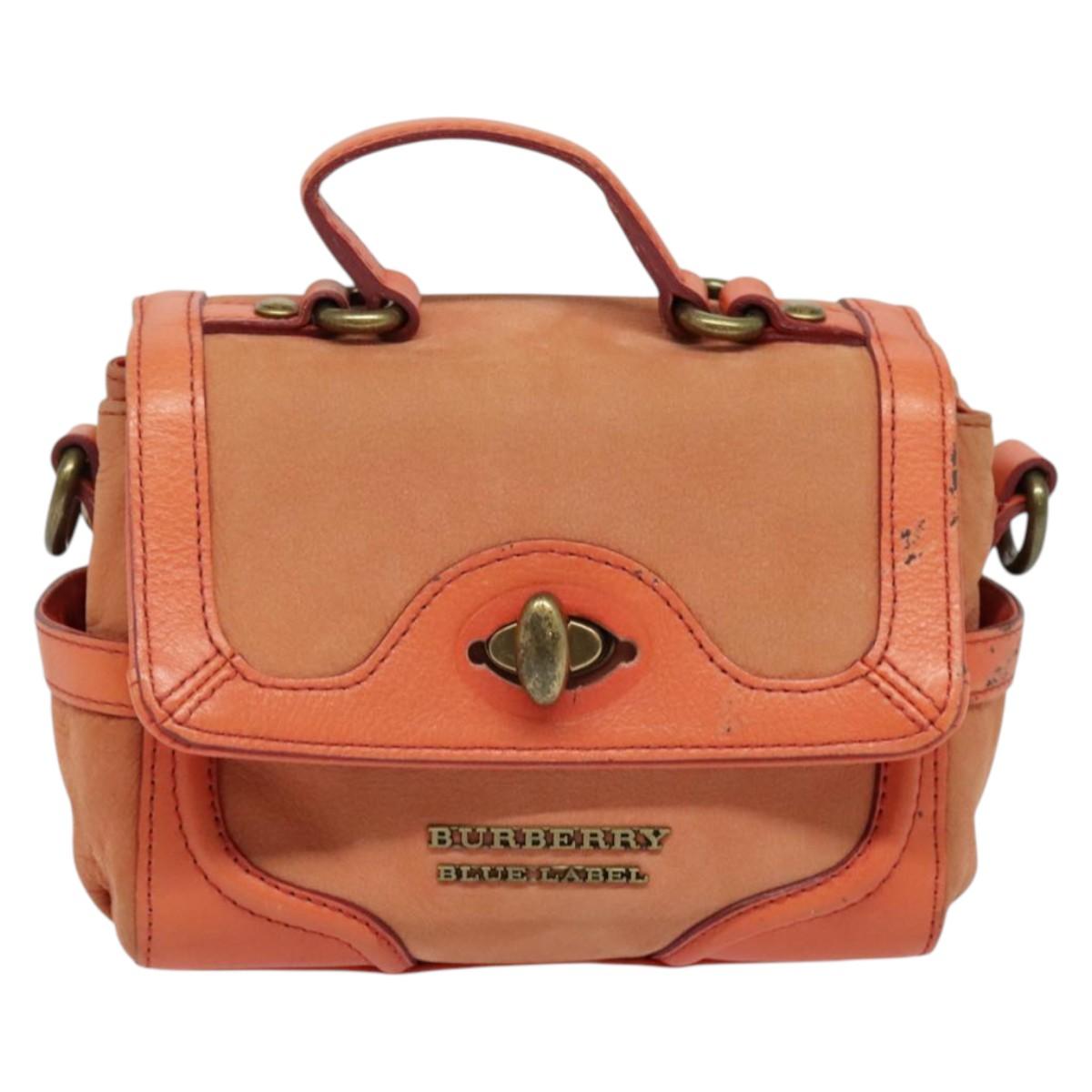 BURBERRY Blue Label Hand Bag Leather 2way Orange Auth 131728