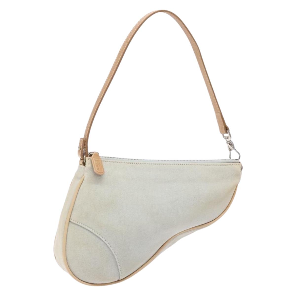 Christian Dior Saddle Shoulder Bag Denim Light Blue Silver Auth 131733