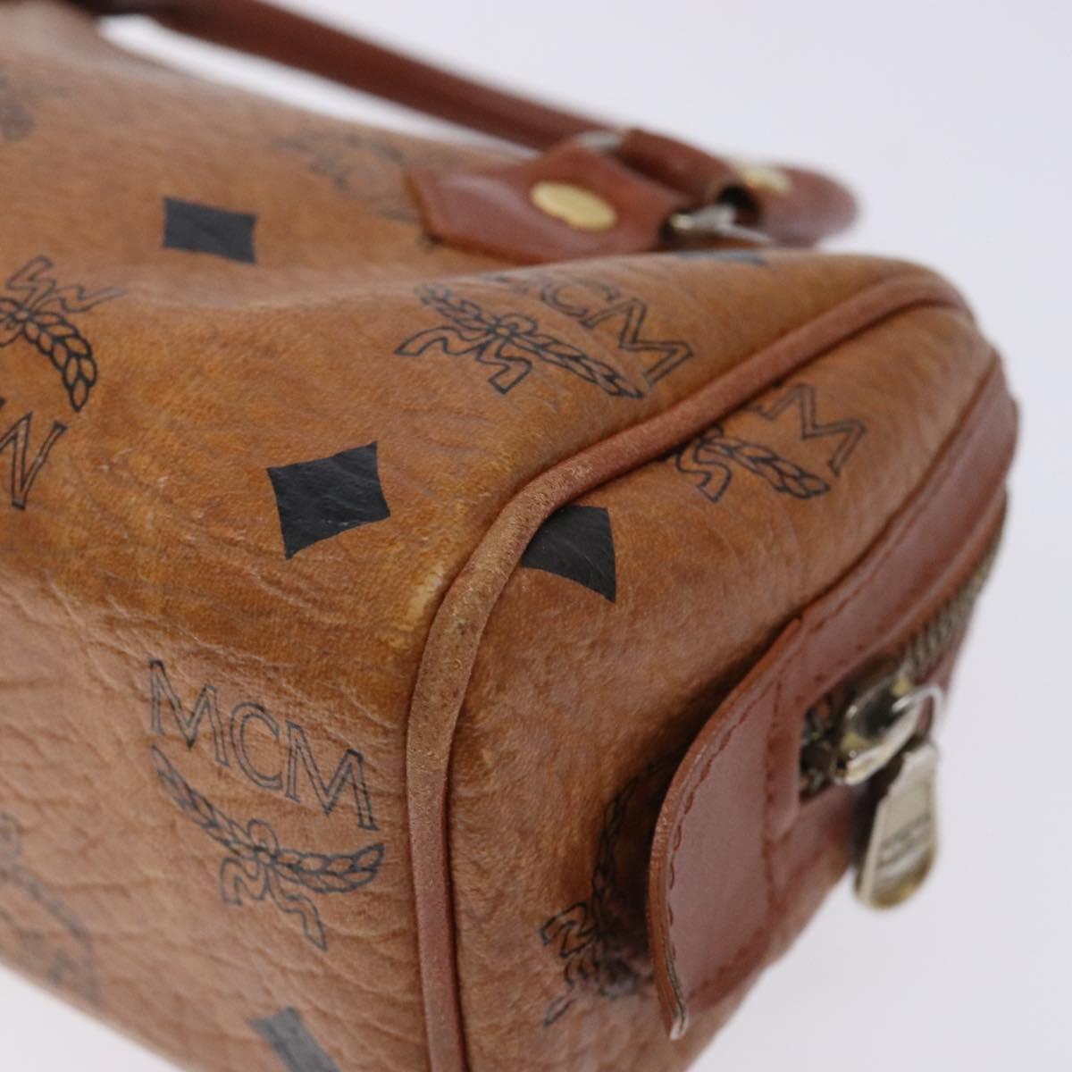 MCM Logogram Vicetos Hand Bag PVC Leather Brown Gold Auth 131735