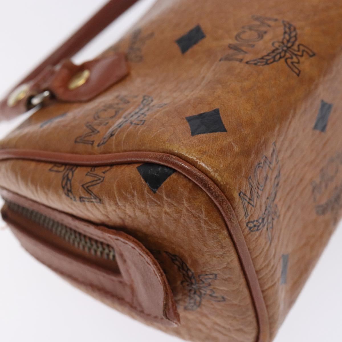 MCM Logogram Vicetos Hand Bag PVC Leather Brown Gold Auth 131735