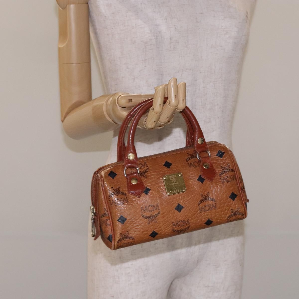 MCM Logogram Vicetos Hand Bag PVC Leather Brown Gold Auth 131735
