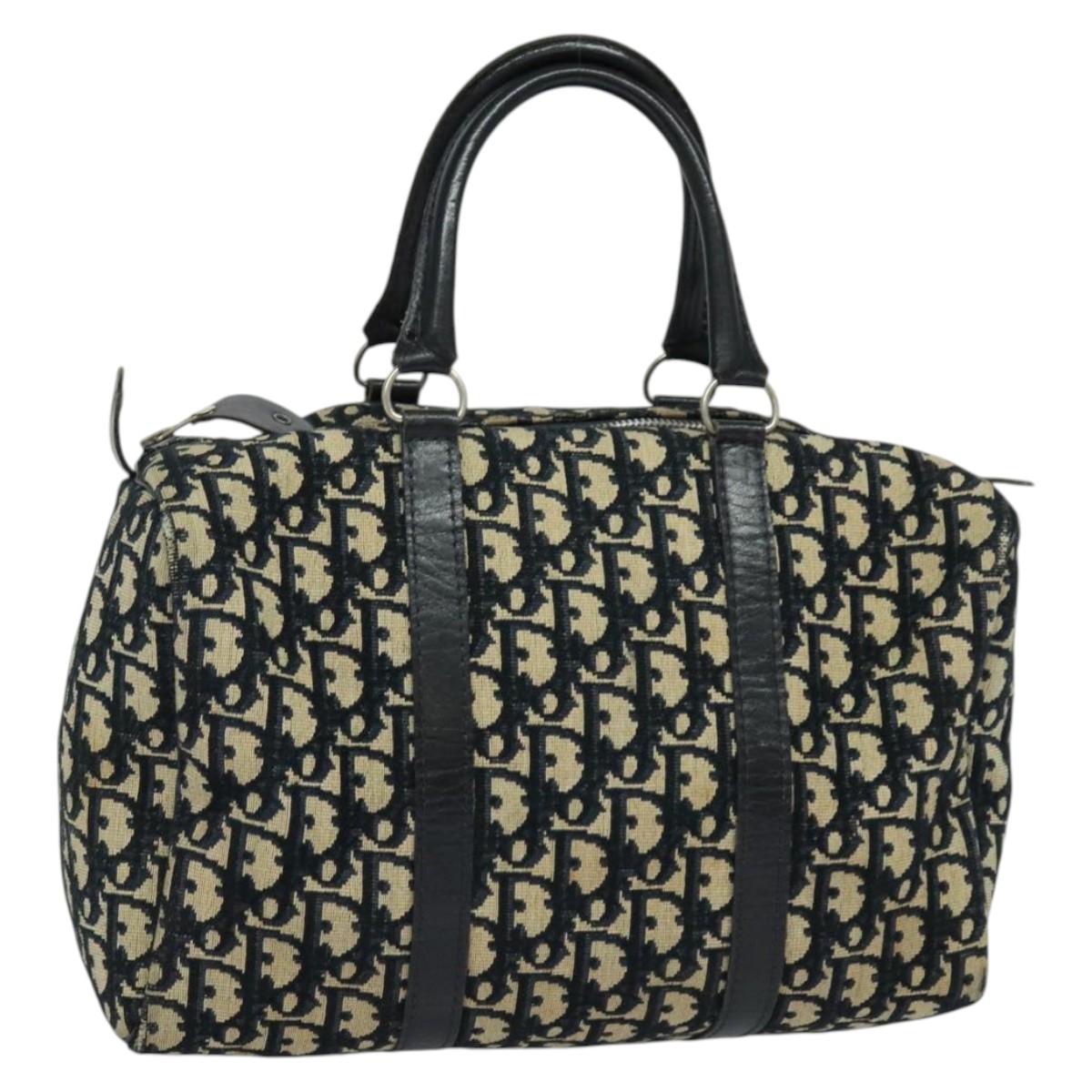 Christian Dior Trotter Canvas Boston Bag Navy Silver Auth 131780