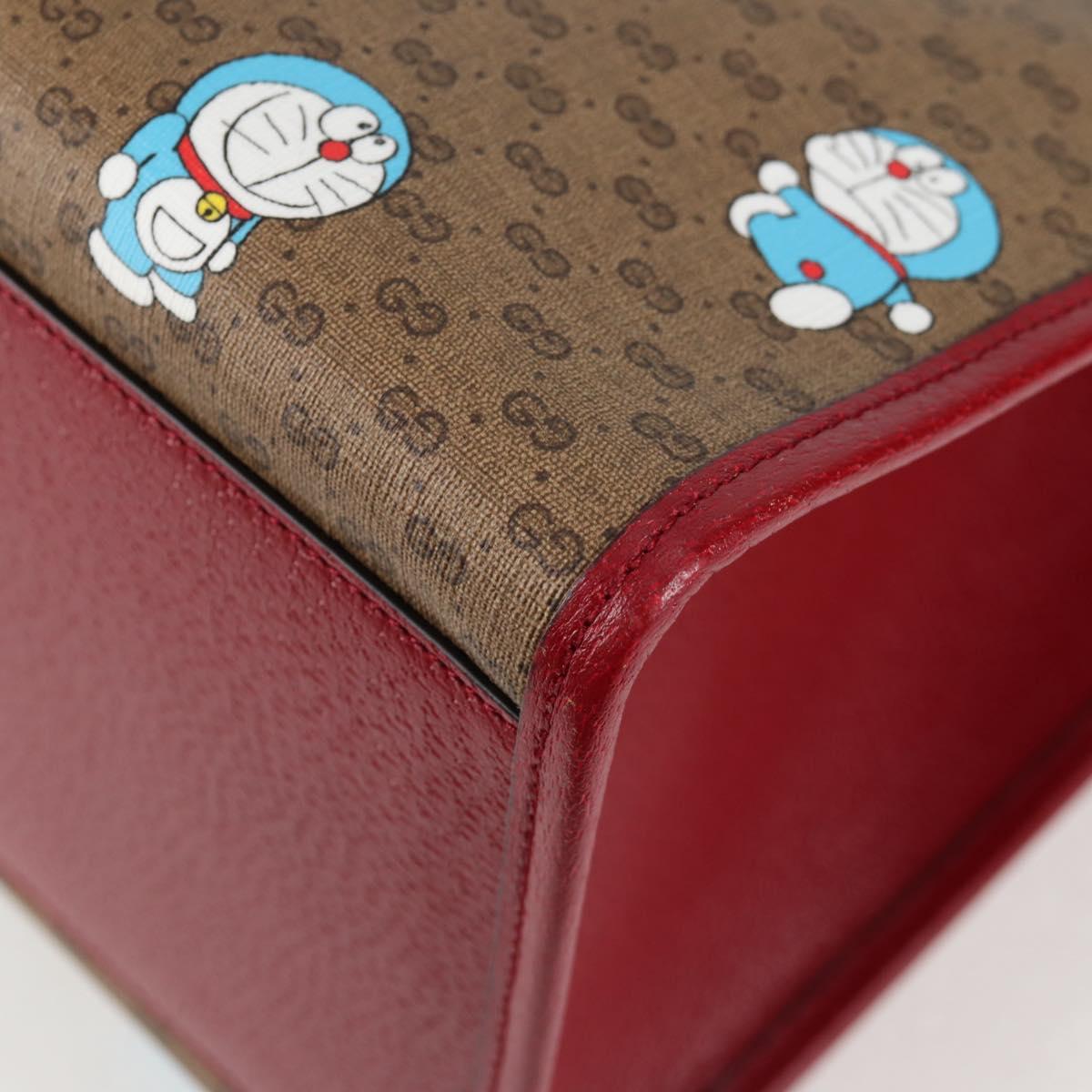 GUCCI Micro GG Supreme Doraemon Hand Bag PVC 2way Brown Gold 653952 Auth 131782SAM