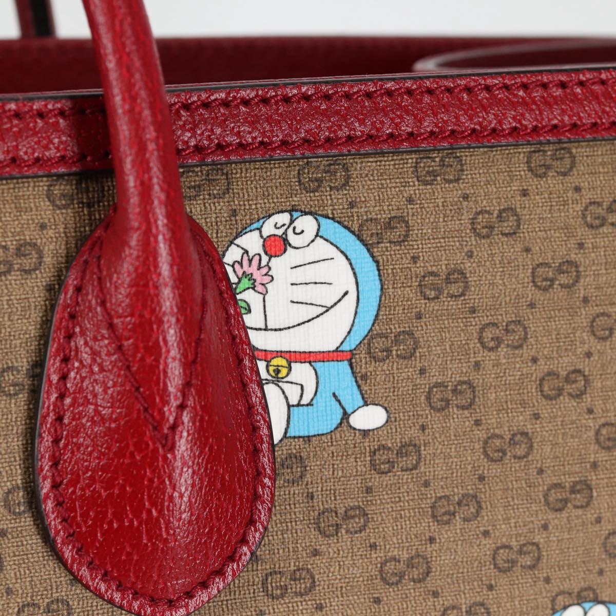 GUCCI Micro GG Supreme Doraemon Hand Bag PVC 2way Brown Gold 653952 Auth 131782A