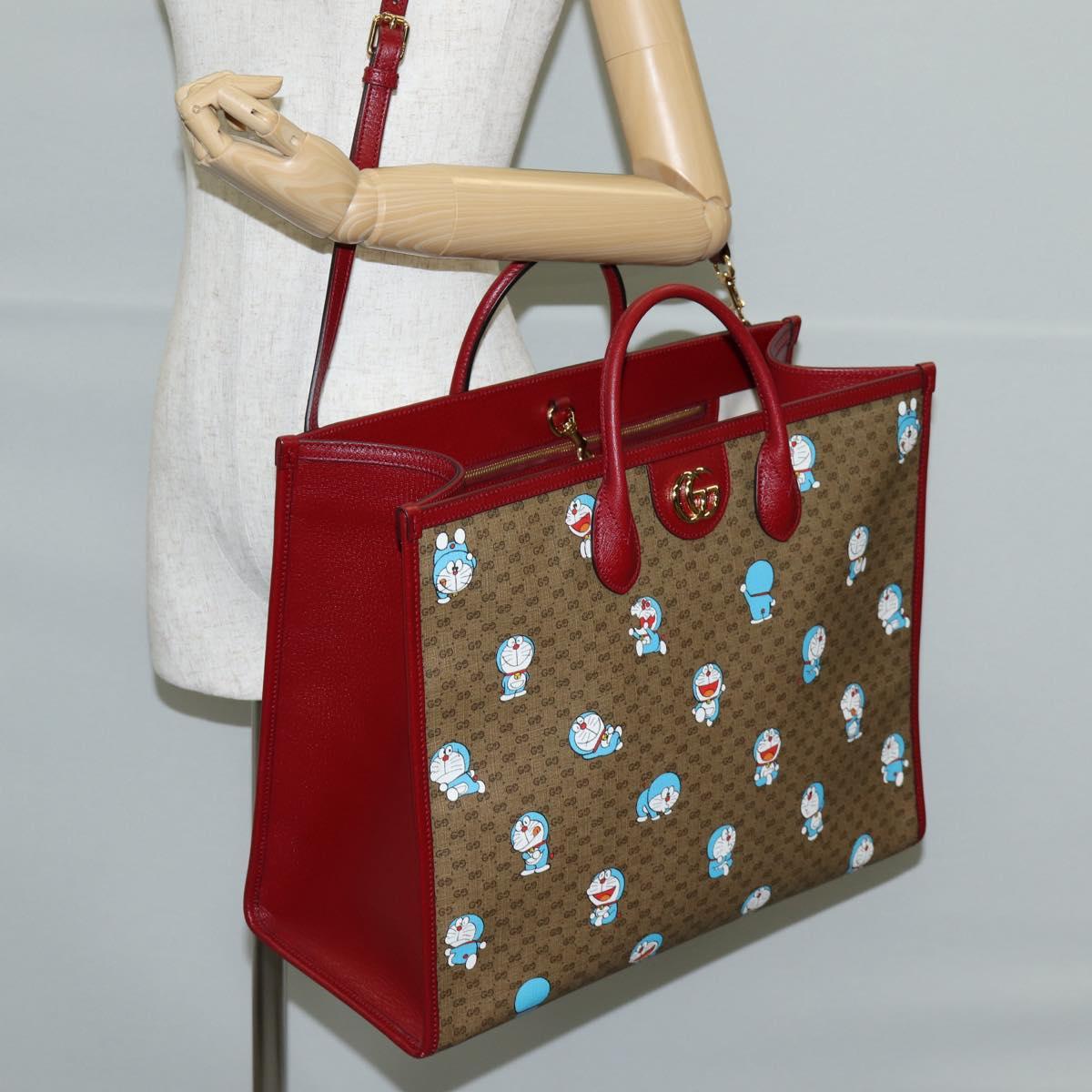 GUCCI Micro GG Supreme Doraemon Hand Bag PVC 2way Brown Gold 653952 Auth 131782SAM