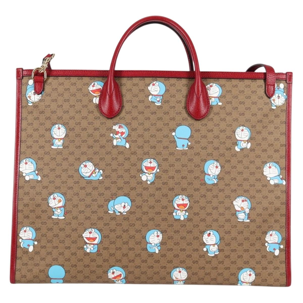 GUCCI Micro GG Supreme Doraemon Hand Bag PVC 2way Brown Gold 653952 Auth 131782SAM