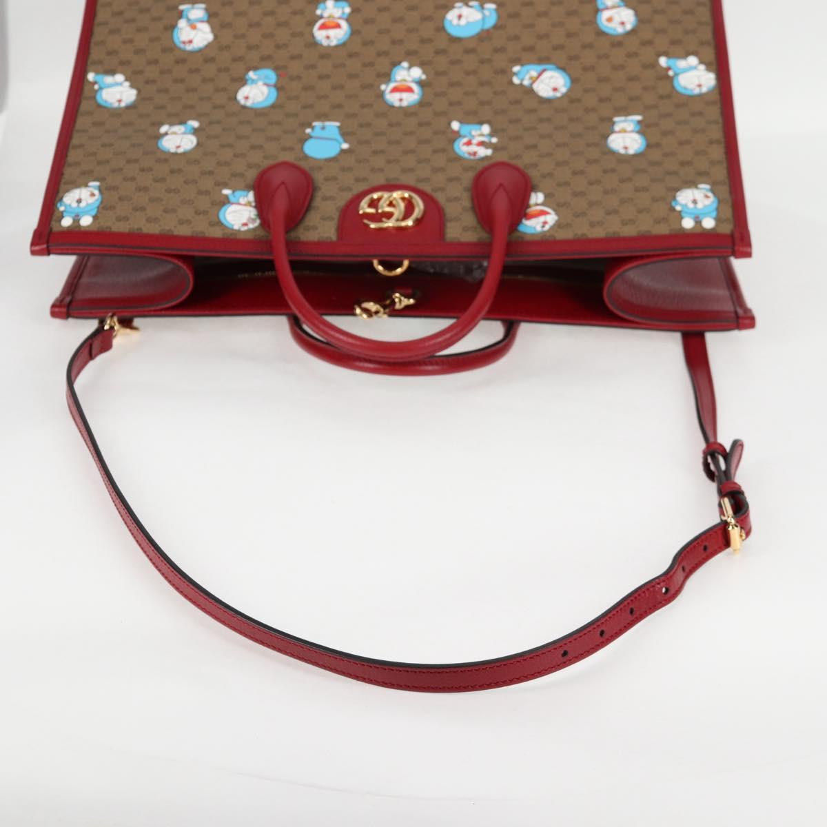 GUCCI Micro GG Supreme Doraemon Hand Bag PVC 2way Brown Gold 653952 Auth 131782SAM