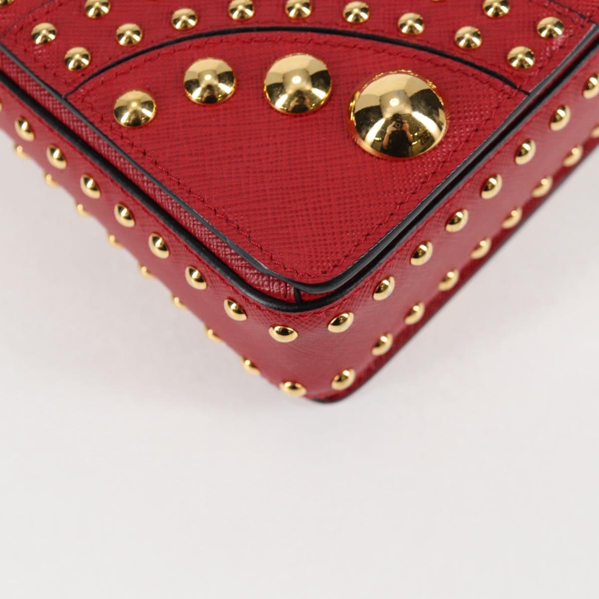 PRADA Shoulder Bag Safiano leather Red Gold Auth 131786M