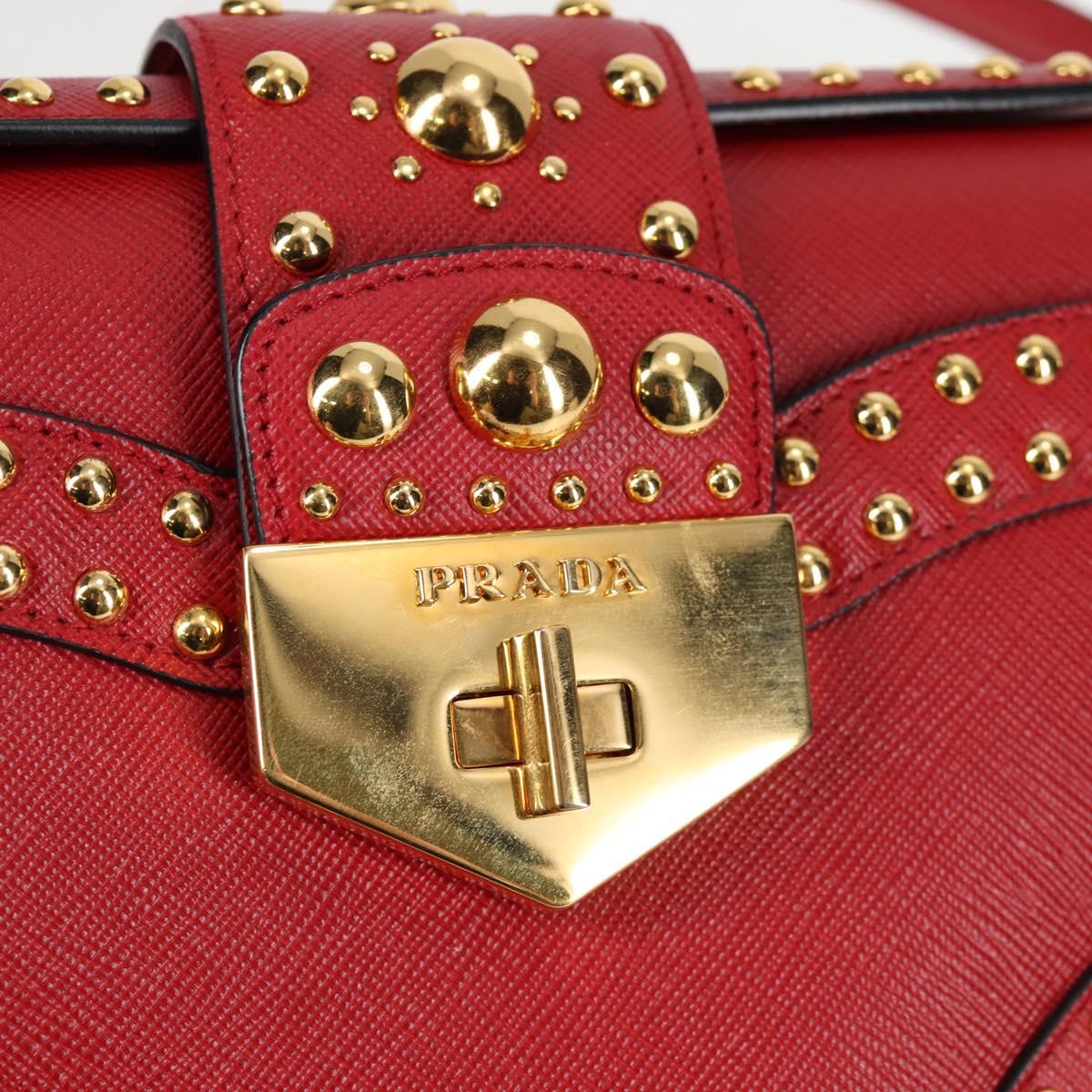 PRADA Shoulder Bag Safiano leather Red Gold Auth 131786M