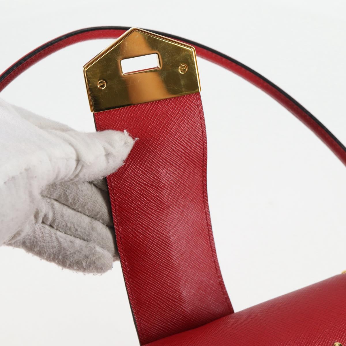 PRADA Shoulder Bag Safiano leather Red Gold Auth 131786M