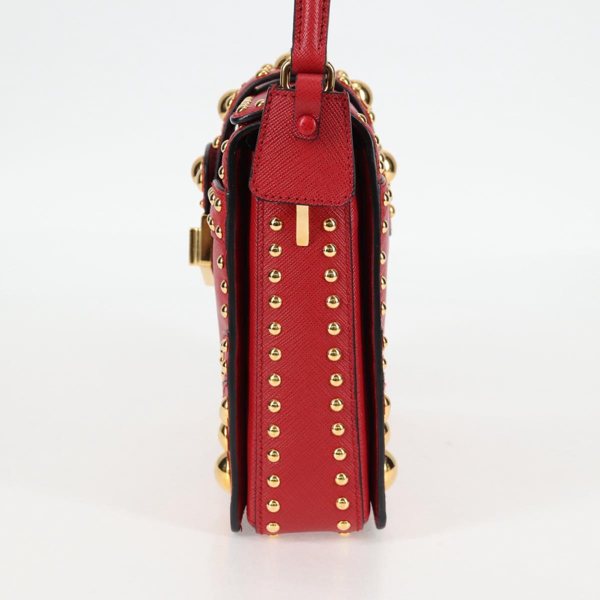 PRADA Shoulder Bag Safiano leather Red Gold Auth 131786M