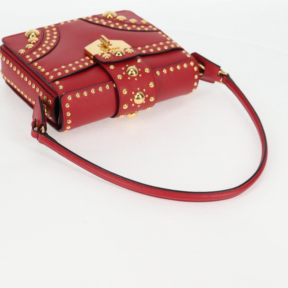 PRADA Shoulder Bag Safiano leather Red Gold Auth 131786M