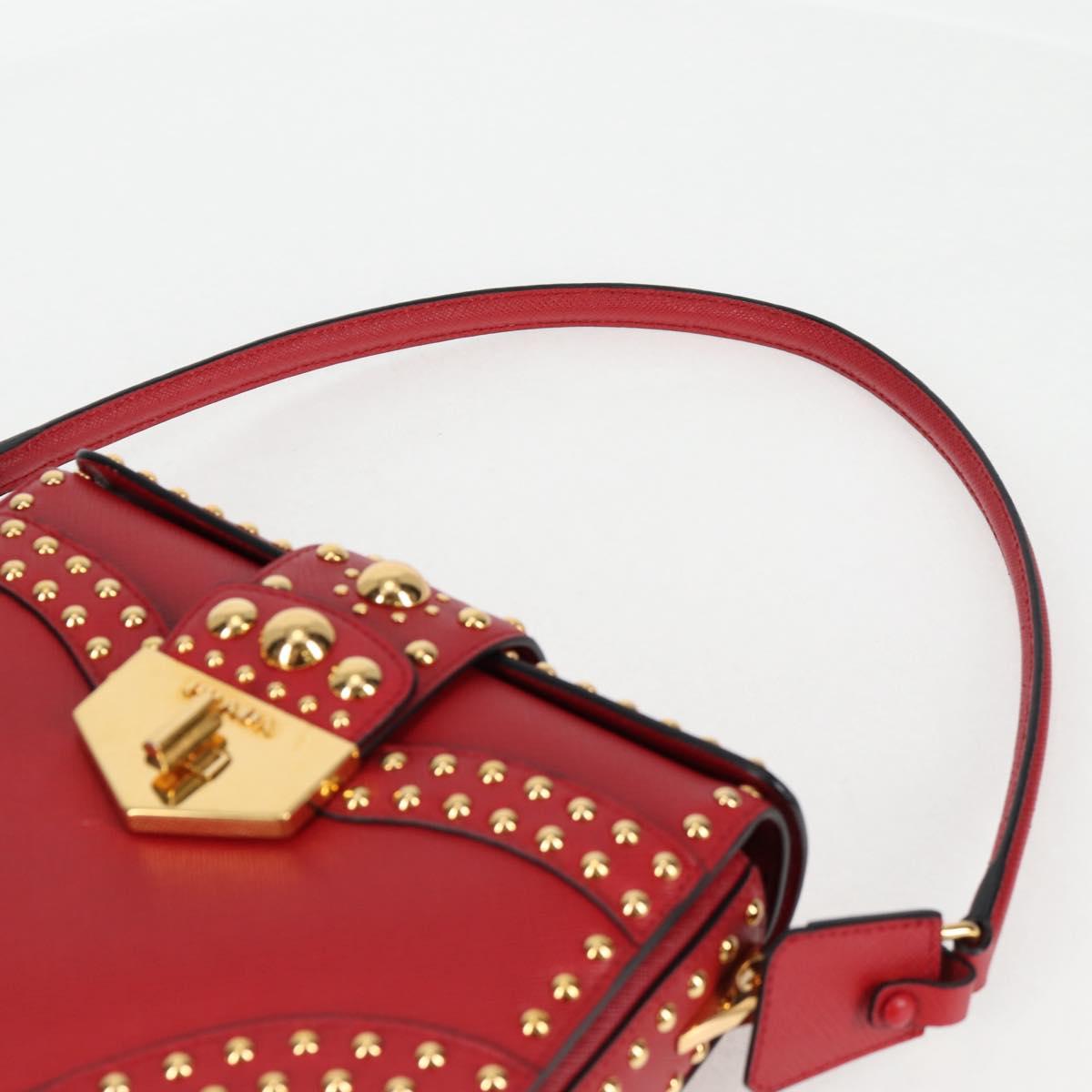 PRADA Shoulder Bag Safiano leather Red Gold Auth 131786M