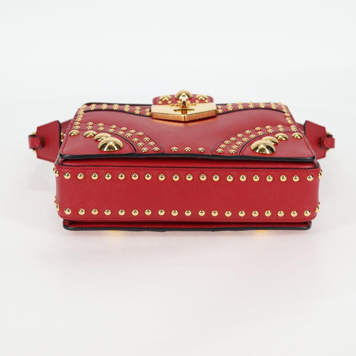 PRADA Shoulder Bag Safiano leather Red Gold Auth 131786M