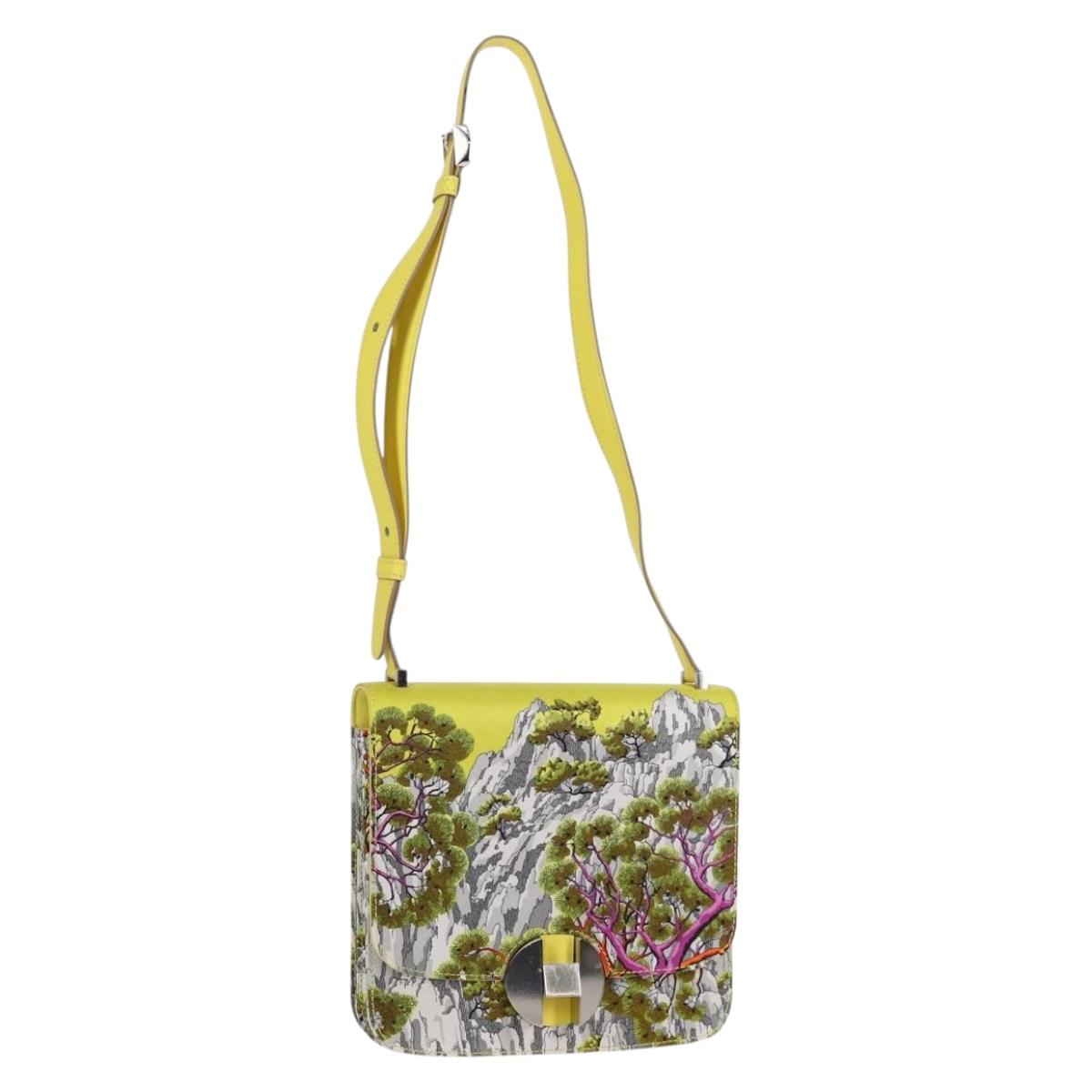 HERMES Shoulder Bag Satin Yellow Silver Auth 131787SM