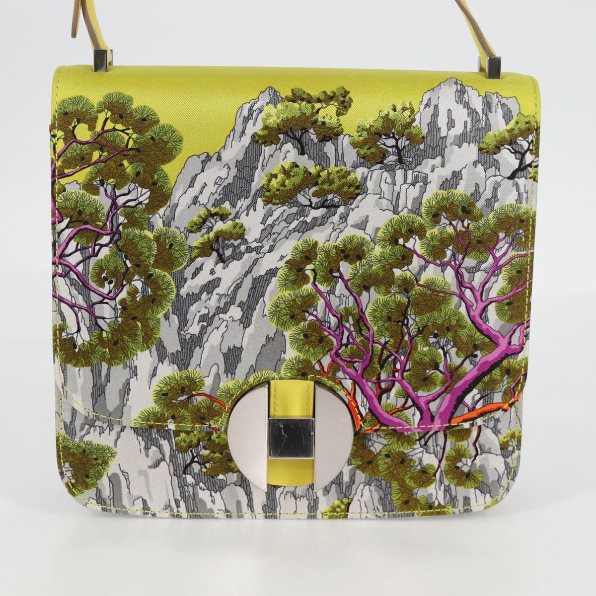 HERMES Shoulder Bag Satin Yellow Silver Auth 131787SM