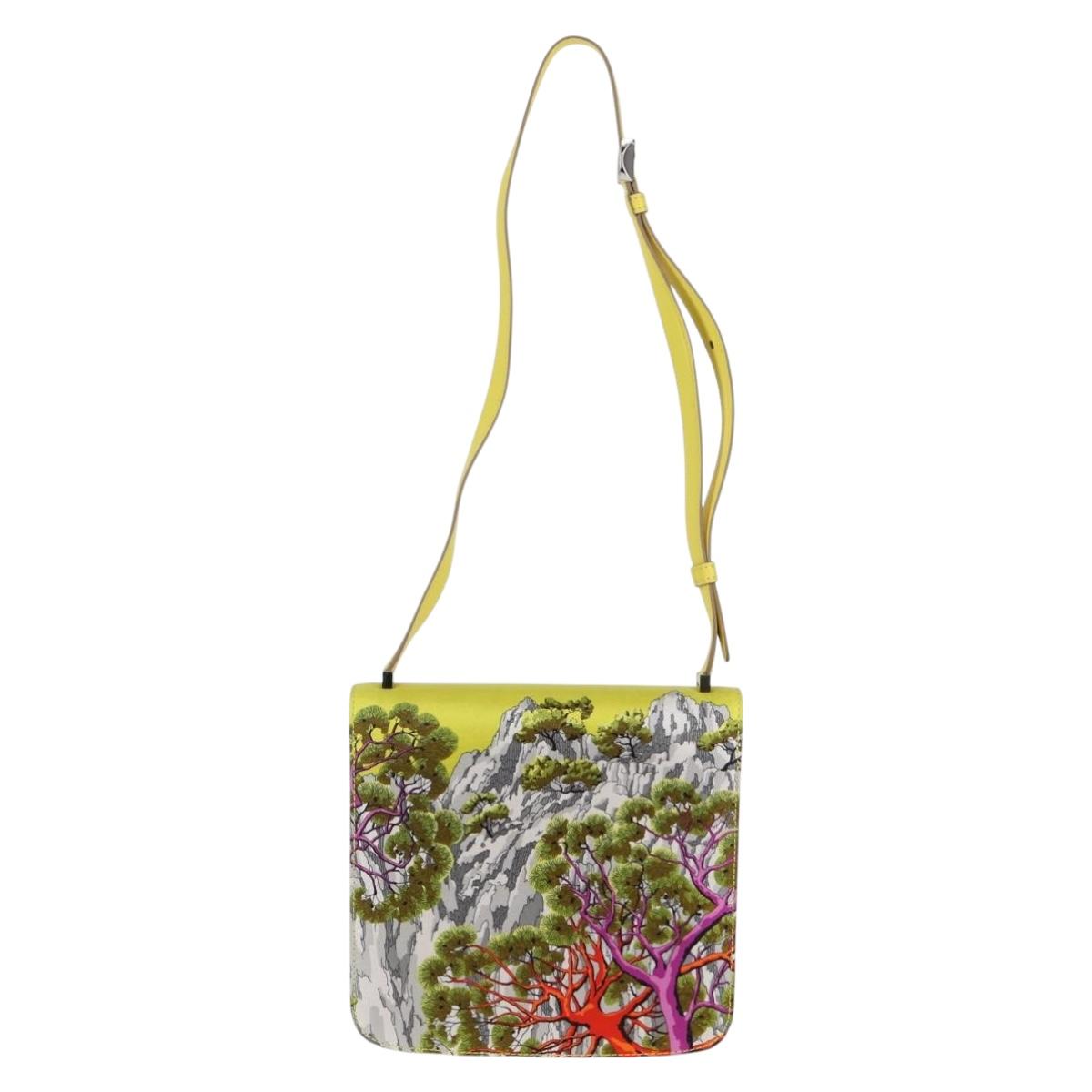 HERMES Shoulder Bag Satin Yellow Silver Auth 131787SM