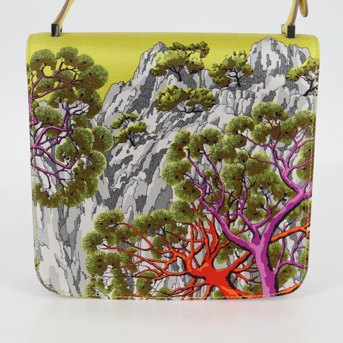 HERMES Shoulder Bag Satin Yellow Silver Auth 131787SM