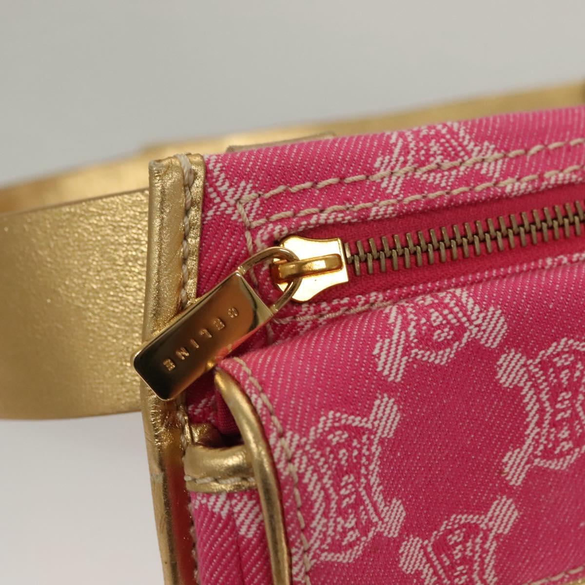 CELINE Paris Macadam Canvas Body Bag Denim Pink Gold Auth 131795