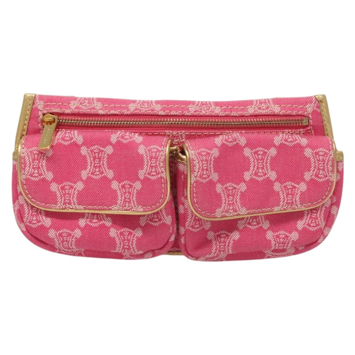 CELINE Paris Macadam Canvas Body Bag Denim Pink Gold Auth 131795