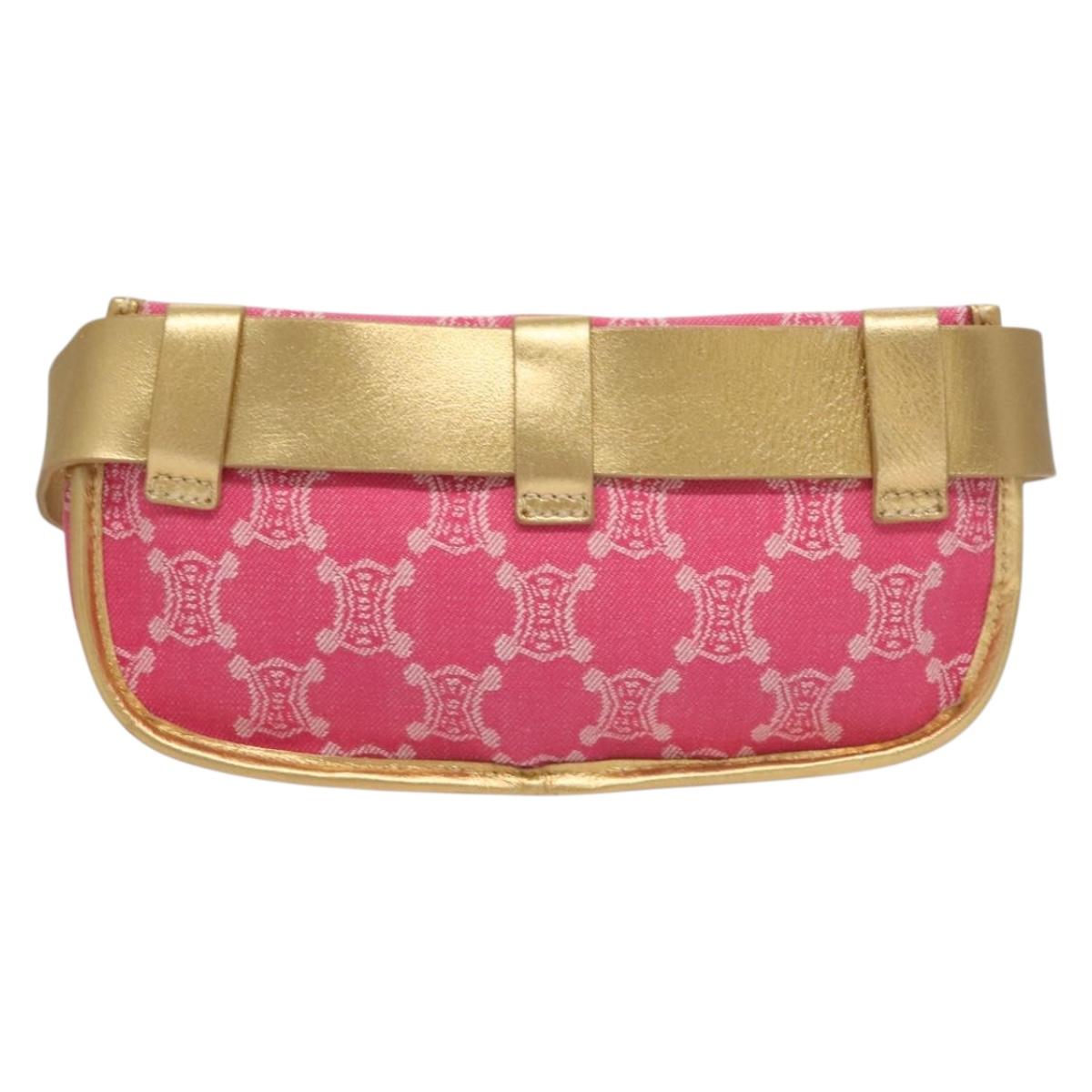 CELINE Paris Macadam Canvas Body Bag Denim Pink Gold Auth 131795
