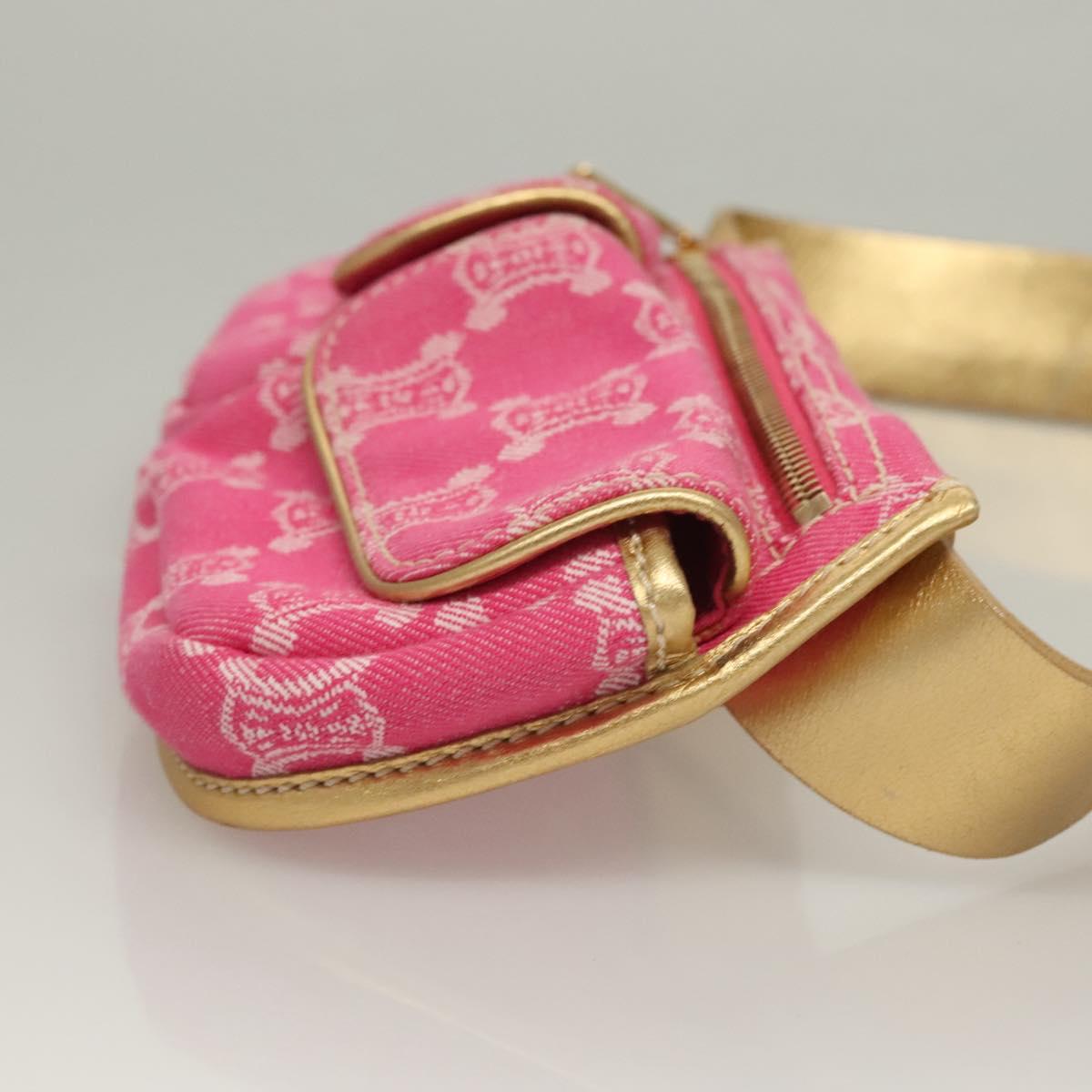 CELINE Paris Macadam Canvas Body Bag Denim Pink Gold Auth 131795