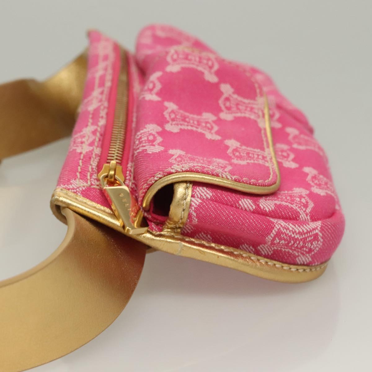 CELINE Paris Macadam Canvas Body Bag Denim Pink Gold Auth 131795
