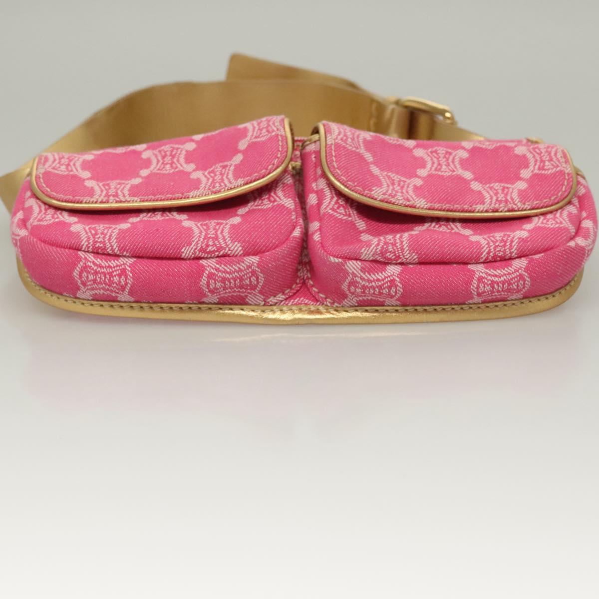 CELINE Paris Macadam Canvas Body Bag Denim Pink Gold Auth 131795