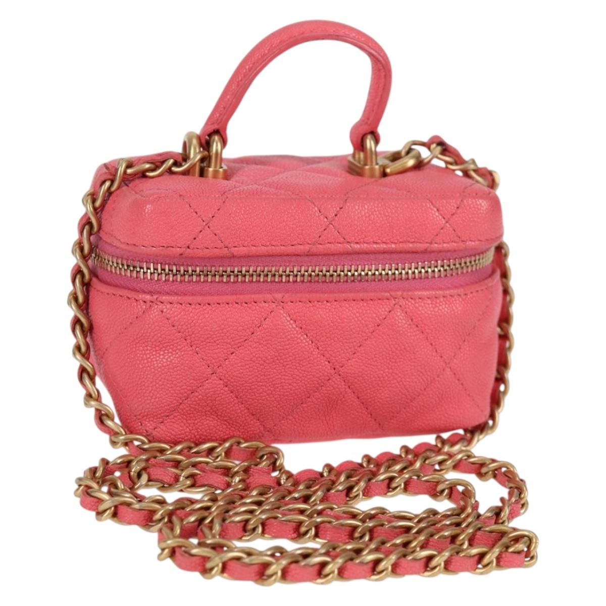 CHANEL Matelasse Chain Shoulder Bag Caviar Skin 2way Pink Gold CC Auth 131801M