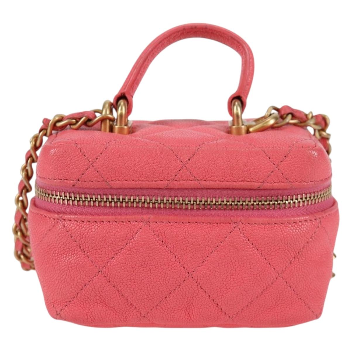 CHANEL Matelasse Chain Shoulder Bag Caviar Skin 2way Pink Gold CC Auth 131801M