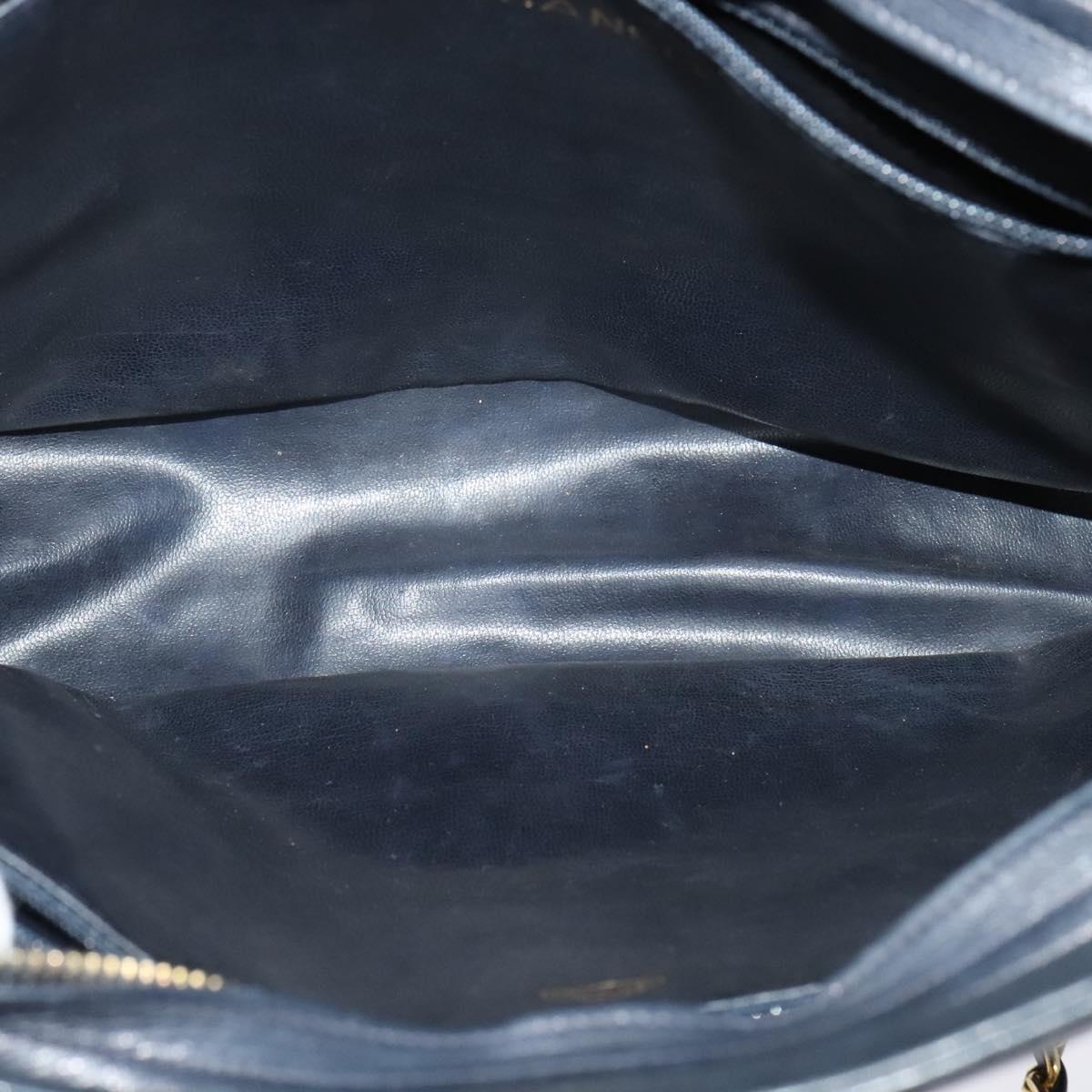 CHANEL Matelasse Chain Shoulder Bag Leather Navy Gold CC Auth 131802