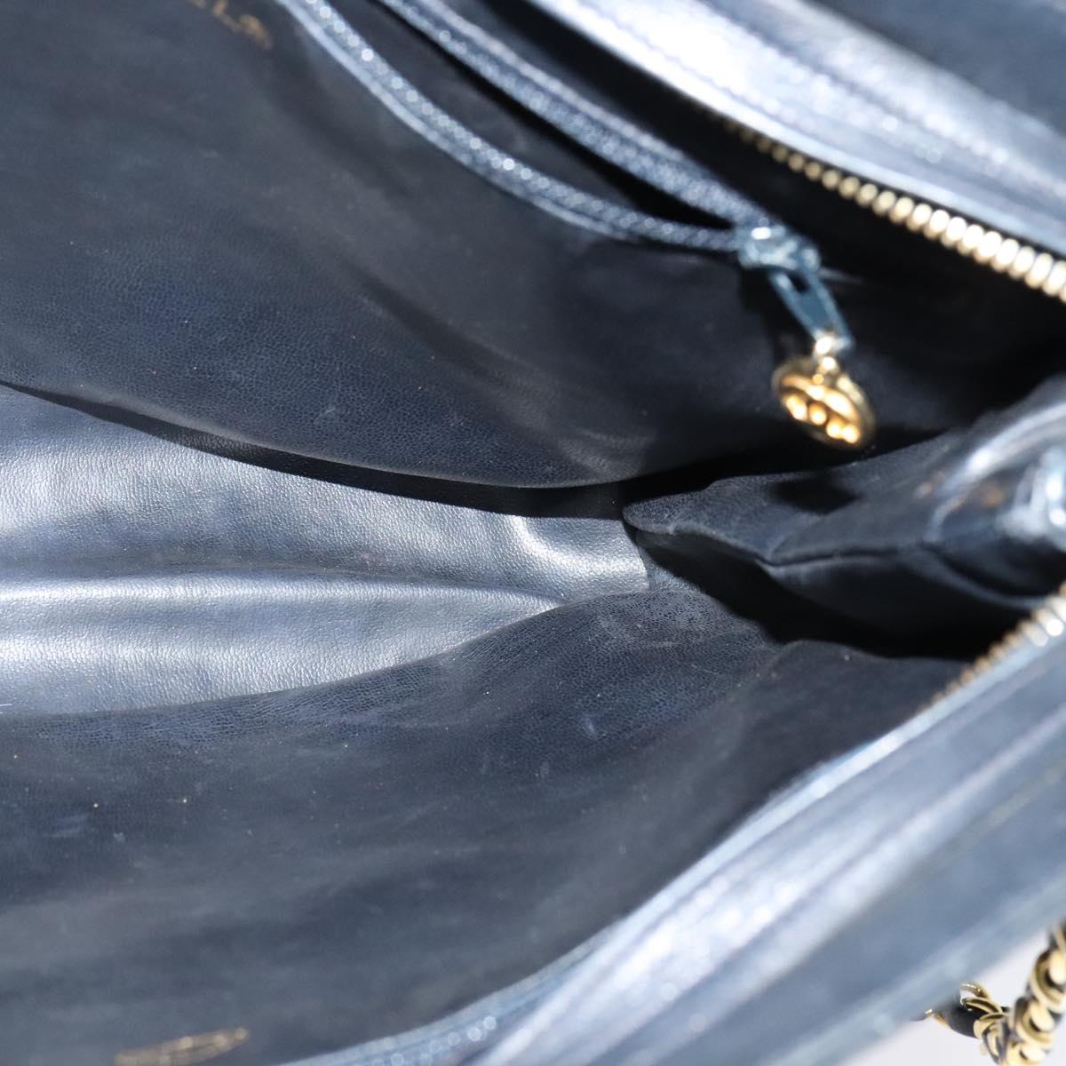 CHANEL Matelasse Chain Shoulder Bag Leather Navy Gold CC Auth 131802