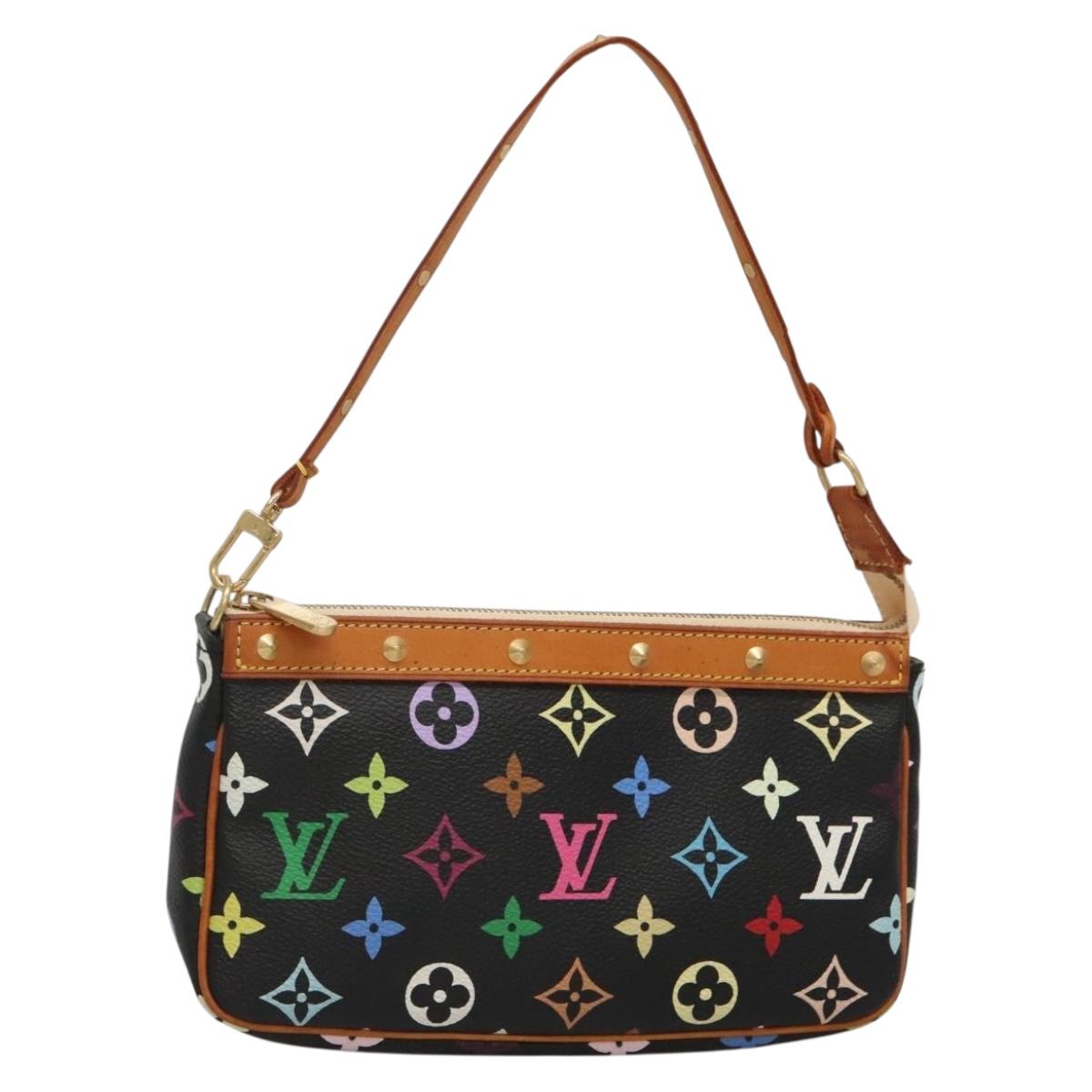 LOUIS VUITTON Multicolor Pochette Accessoires Pouch Black M92648 LV Auth 131814