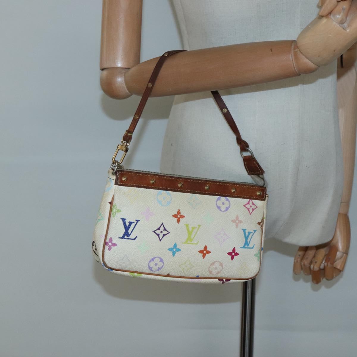 LOUIS VUITTON Multicolor Pochette Accessoires Pouch White M92649 LV Auth 131820