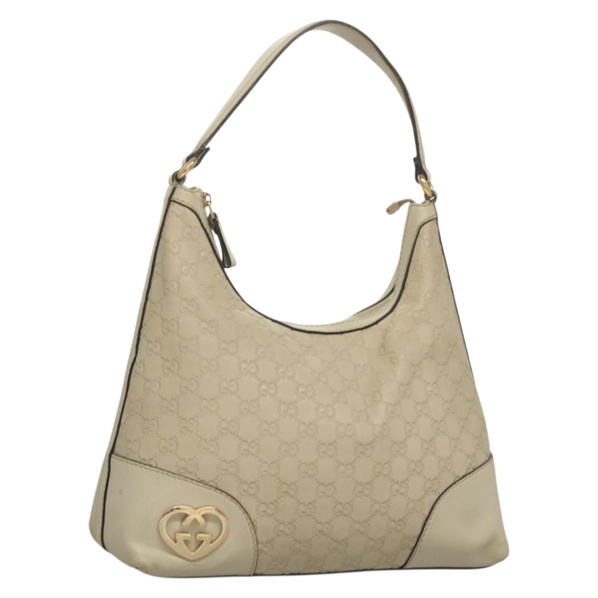 GUCCI GG Canvas Guccissima Shoulder Bag Leather White Gold 257070 Auth 131926